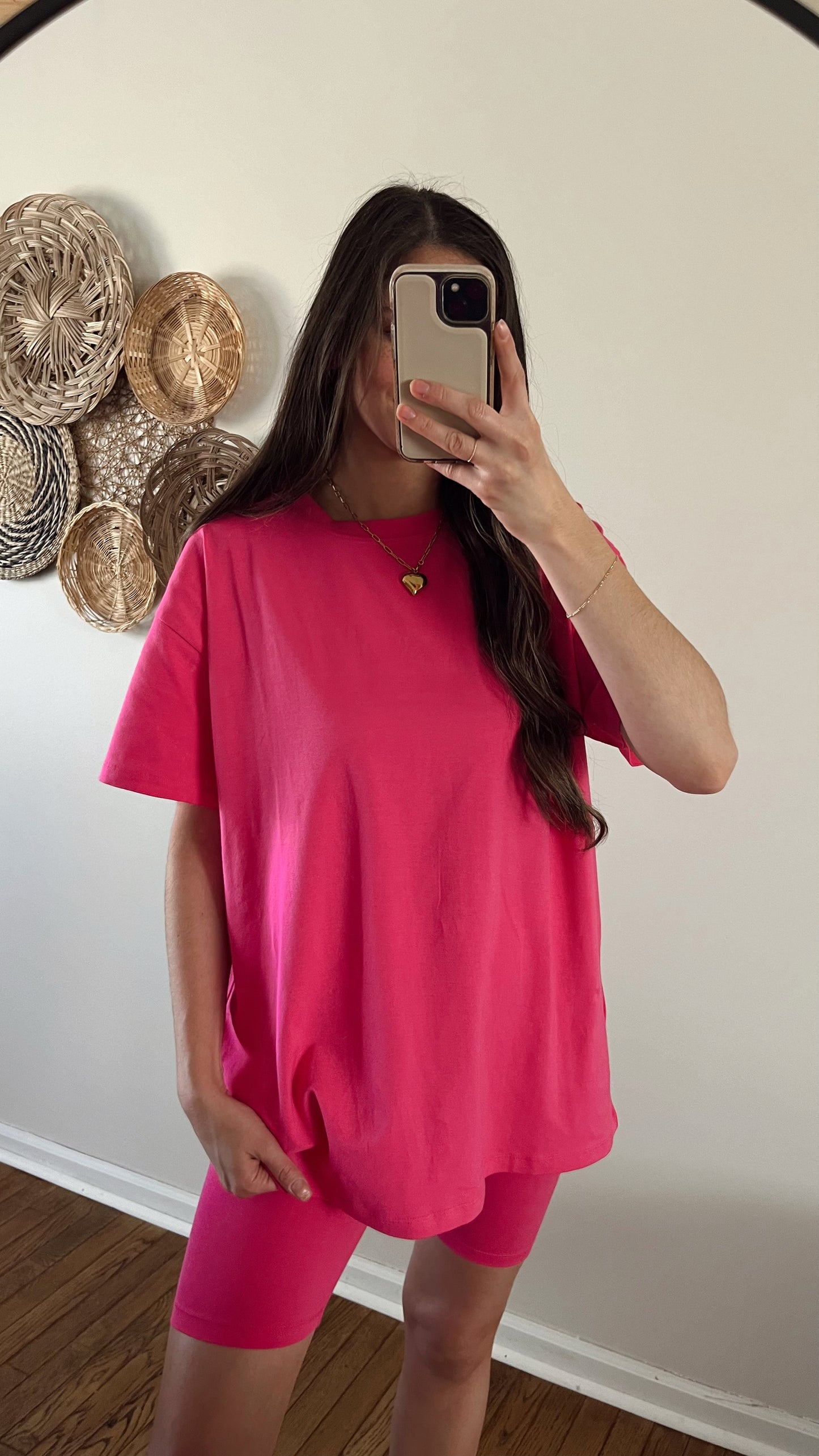Essential Biker Shorts Set / Hot Pink