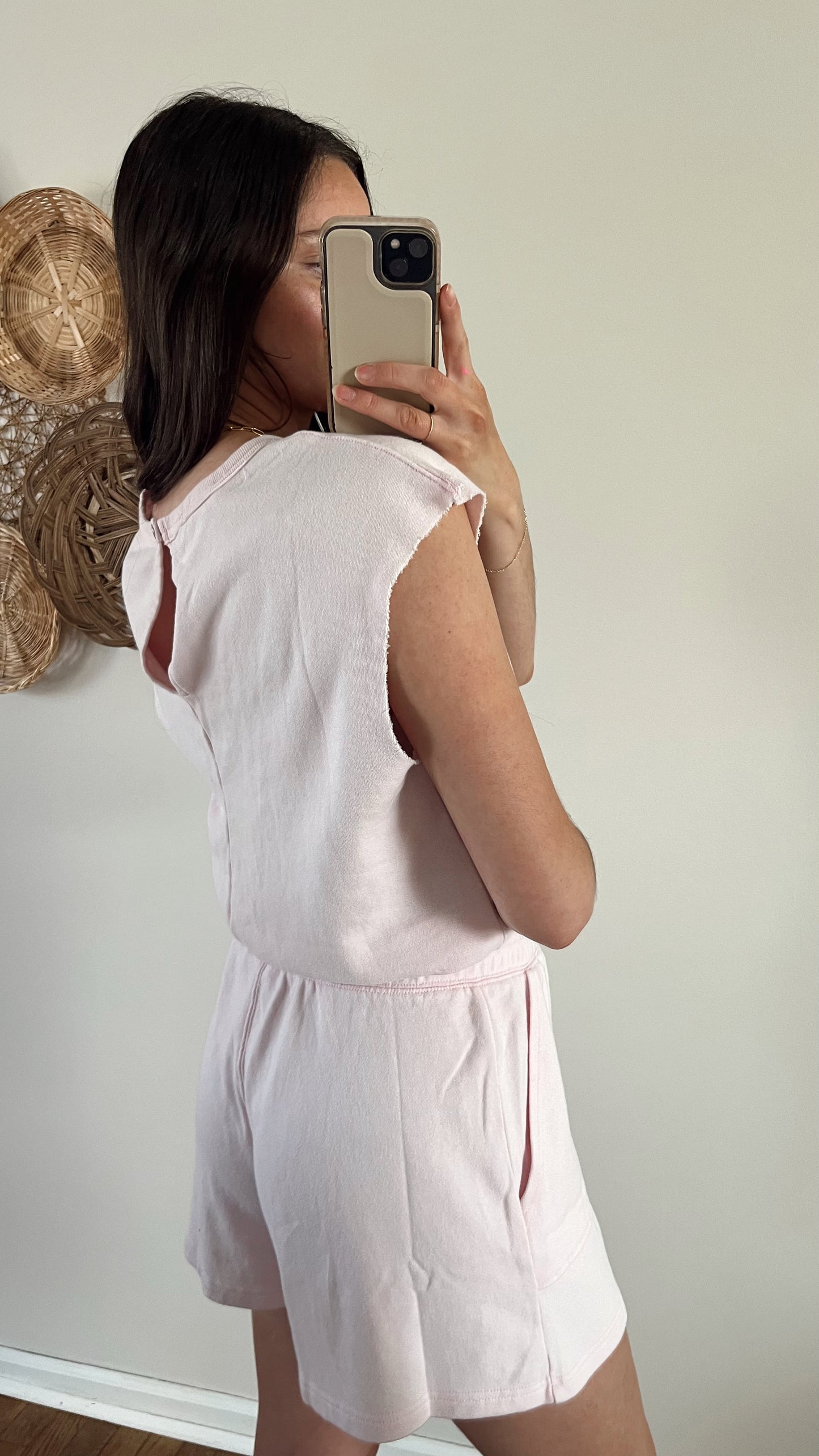 Everyday Drawstring Romper / Soft Pink