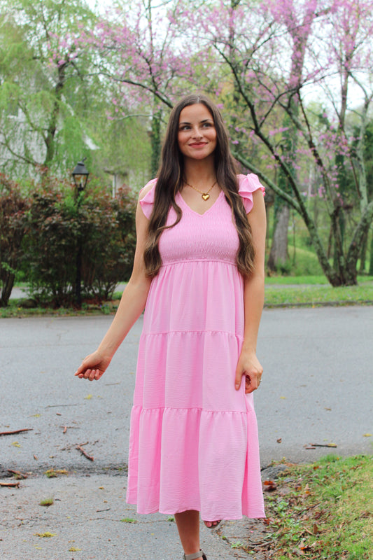 Pink Blossom Midi Dress