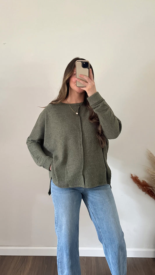 Comfy Ribbed Sweater Top / Olive