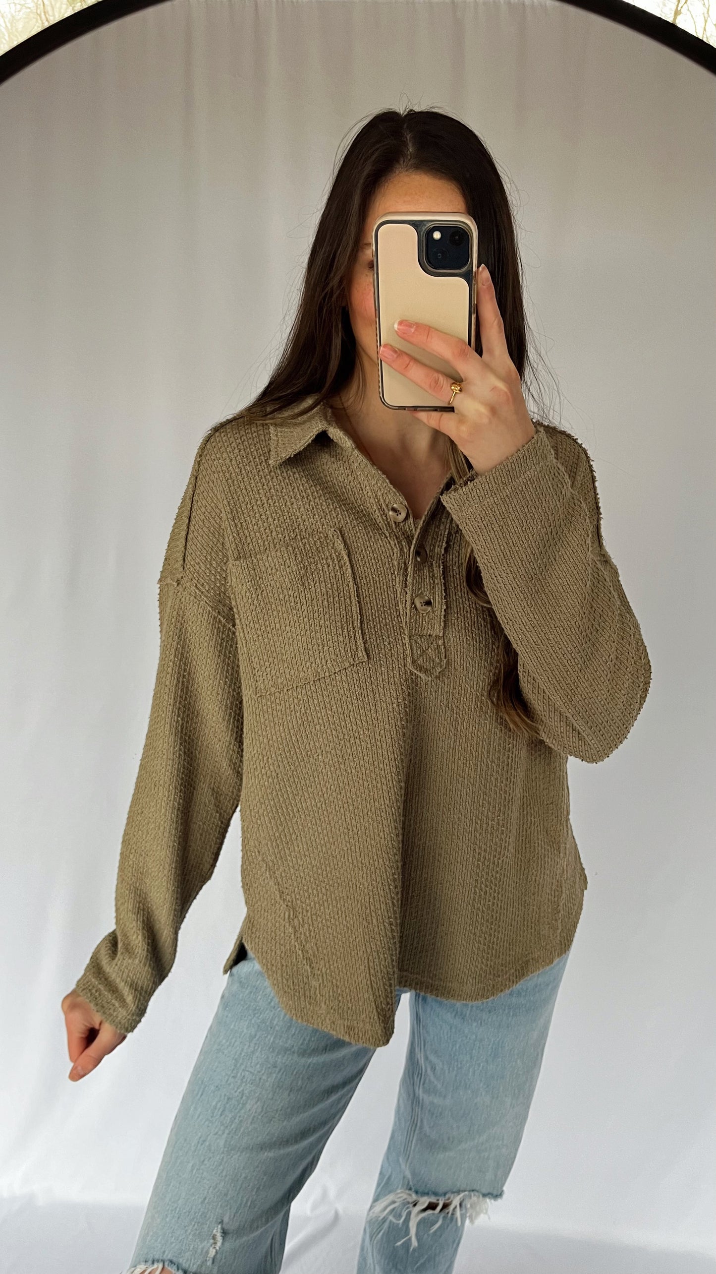 The Olive Button Down Top