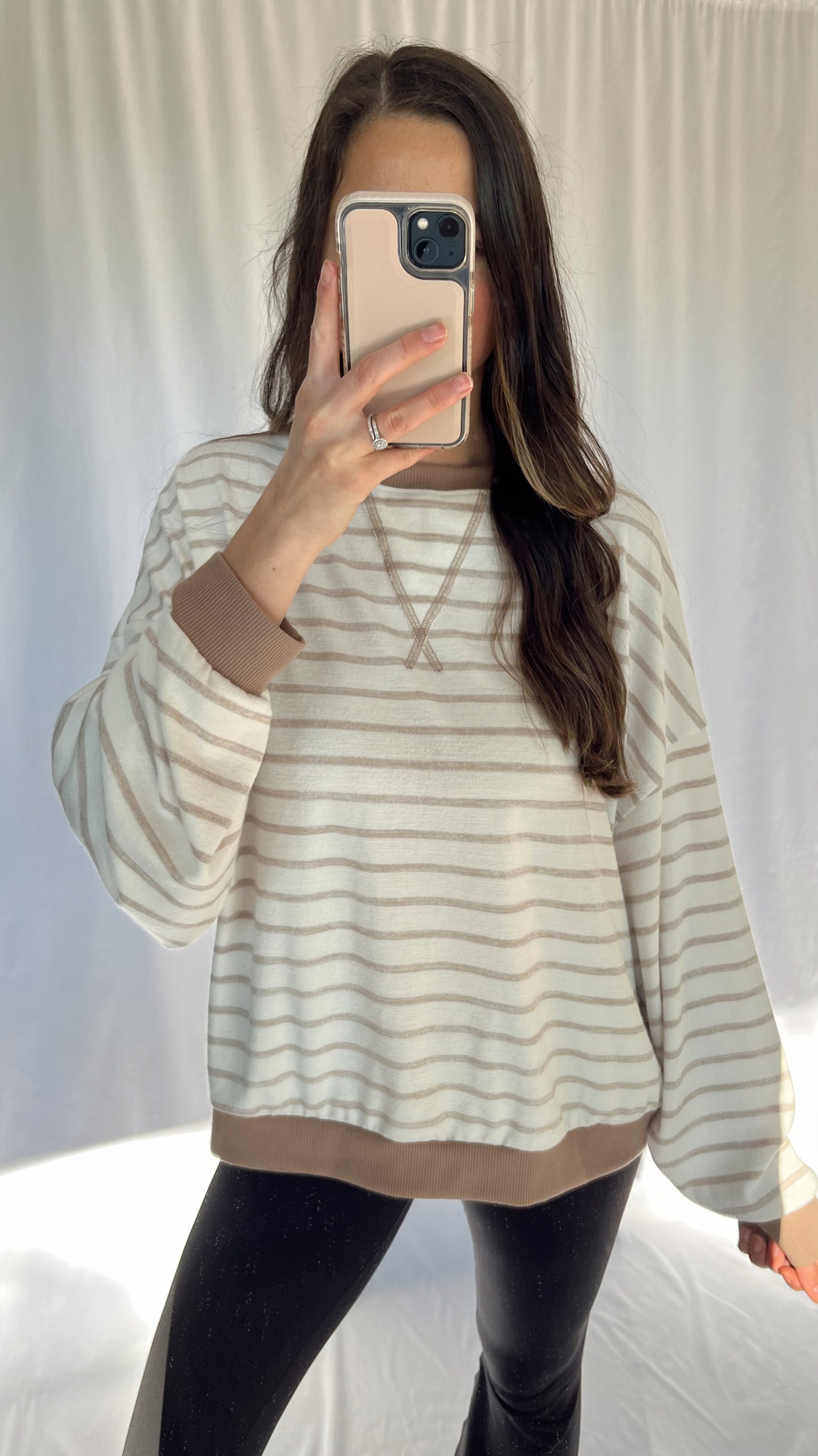 Latte Striped Crewneck