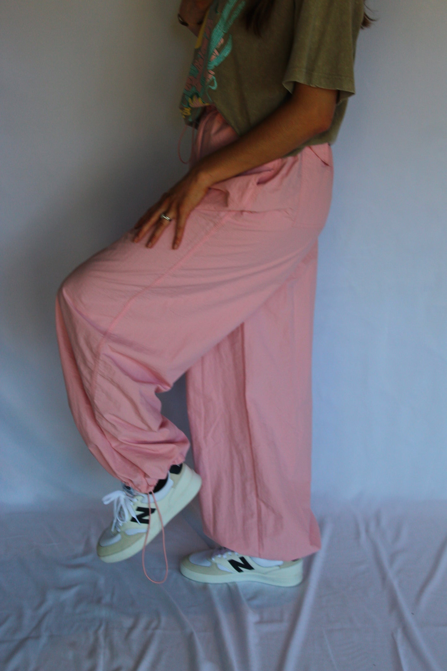 High Waisted Pink Parachute Pants