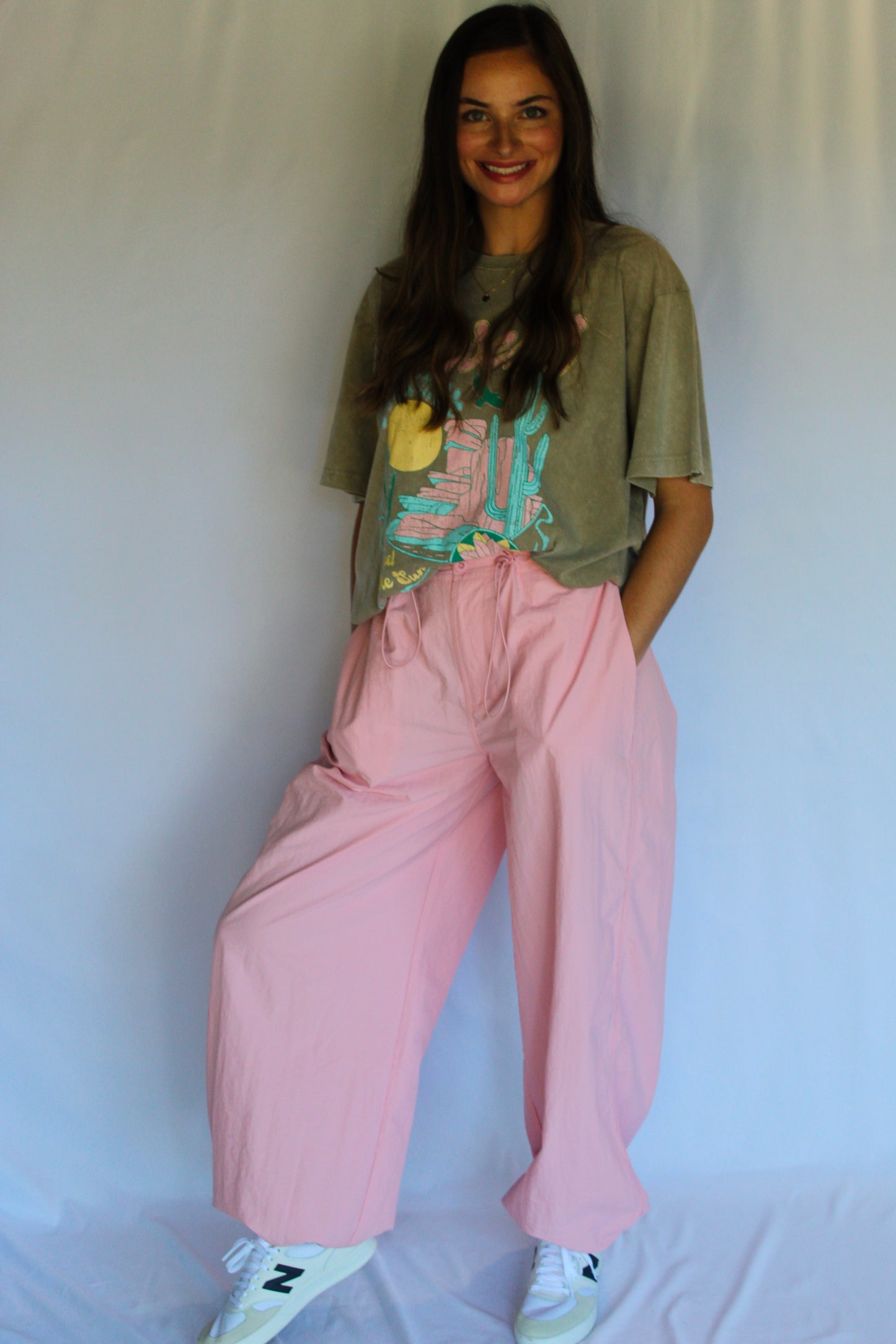 High Waisted Pink Parachute Pants