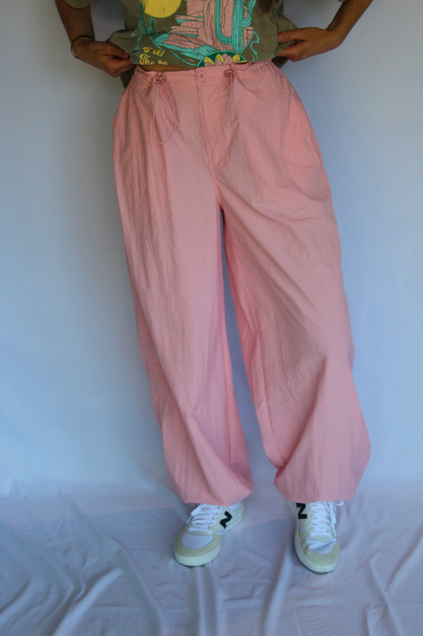 High Waisted Pink Parachute Pants