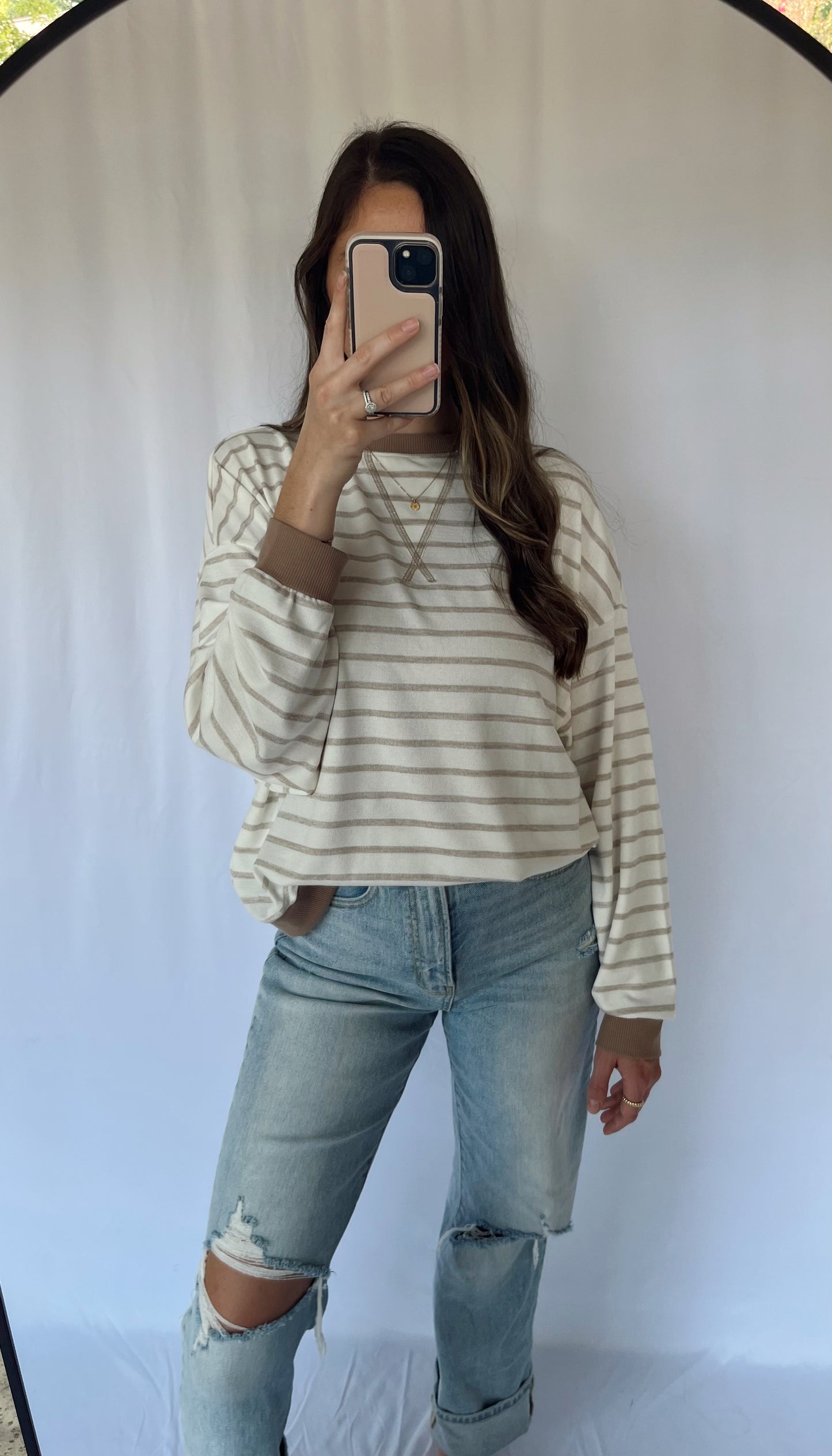 Latte Striped Crewneck