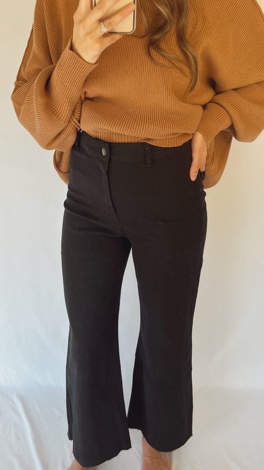 Wide Leg Cropped Jeans / Black