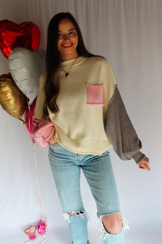 The Adele Sweater / Pink & Gray