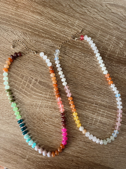 Natural Agate Glass Beaded Necklace / 2 color combos!