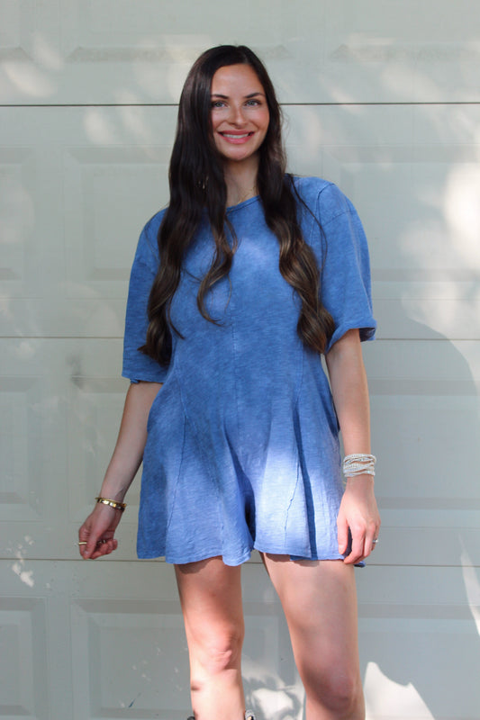 Caroline Knit Romper / Denim Blue